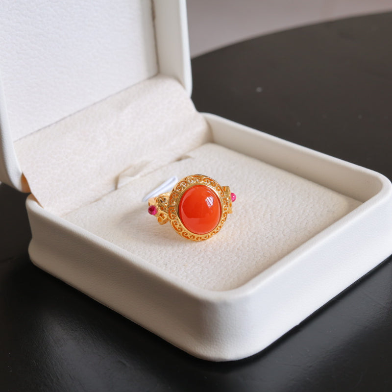 Natural Sichuan Nanhong Agate Ring