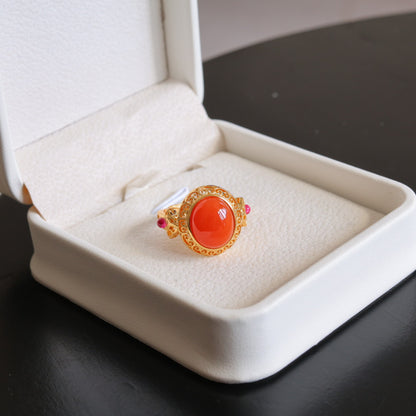 Natural Sichuan Nanhong Agate Ring