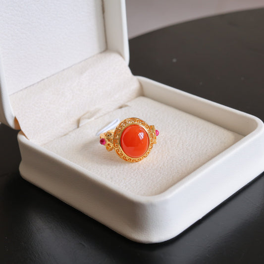 Natural Sichuan Nanhong Agate Ring