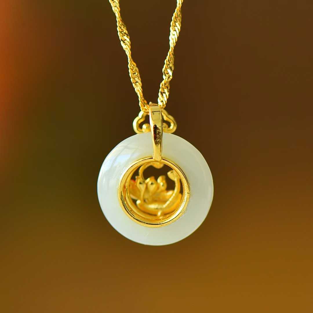 925 Silver-Inlaid Hetian Jade Pendant with "Lotus (Symbolizing Perfect Bliss)" Design