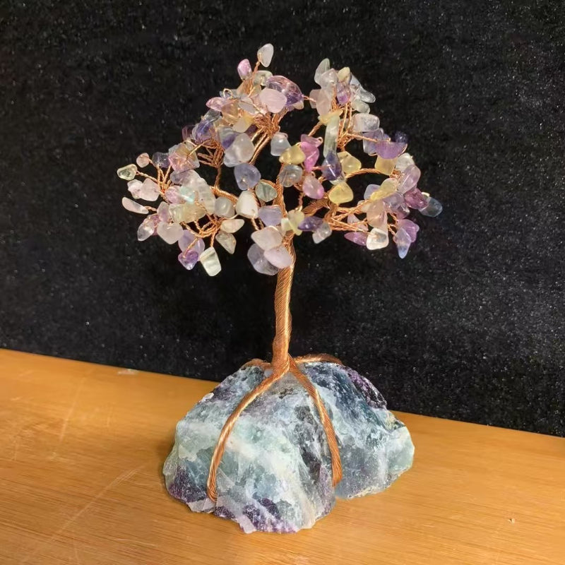 Natural Fluorite Wire-Wrapped Stone Tree Pendant