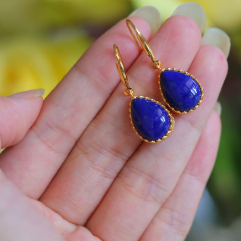 Natural Lapis Lazuli Teardrop Earrings