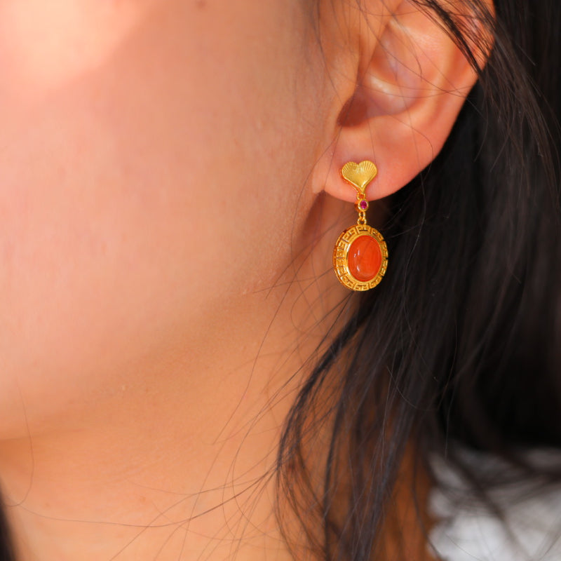 Natural Nanhong Agate Earrings