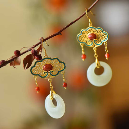 925 sterling silver Hetian nephrite Forbidden City enamel earrings - WeiLin Jewelry
