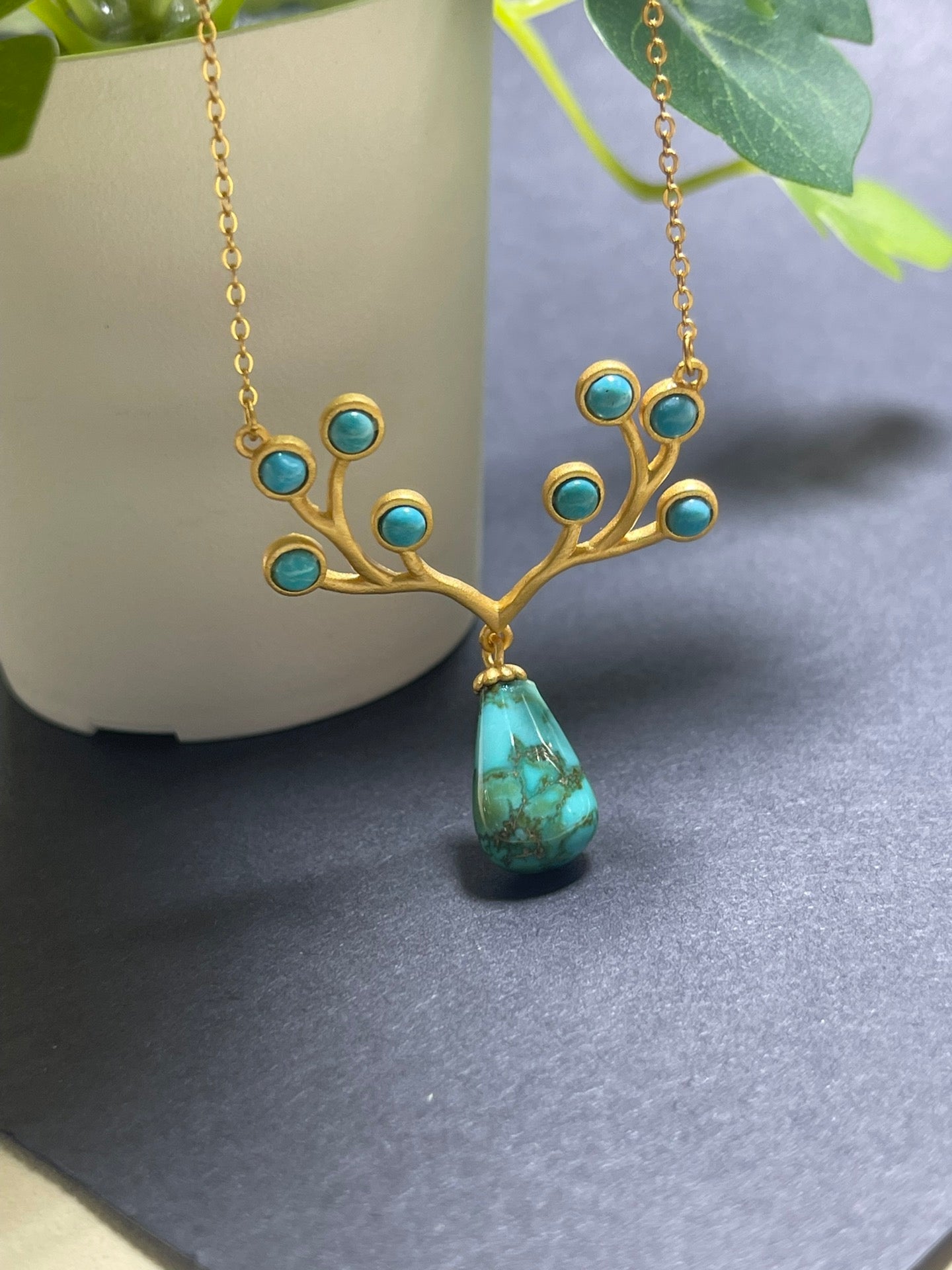 Raw turquoise drop pendant necklace