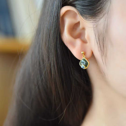 925 Silver Inlaid Hetian Nephrite "Small Square Sugar" Earrings