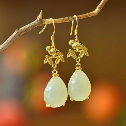 925 Silver Nephrite "Double Happiness Arrives" Teardrop Earrings