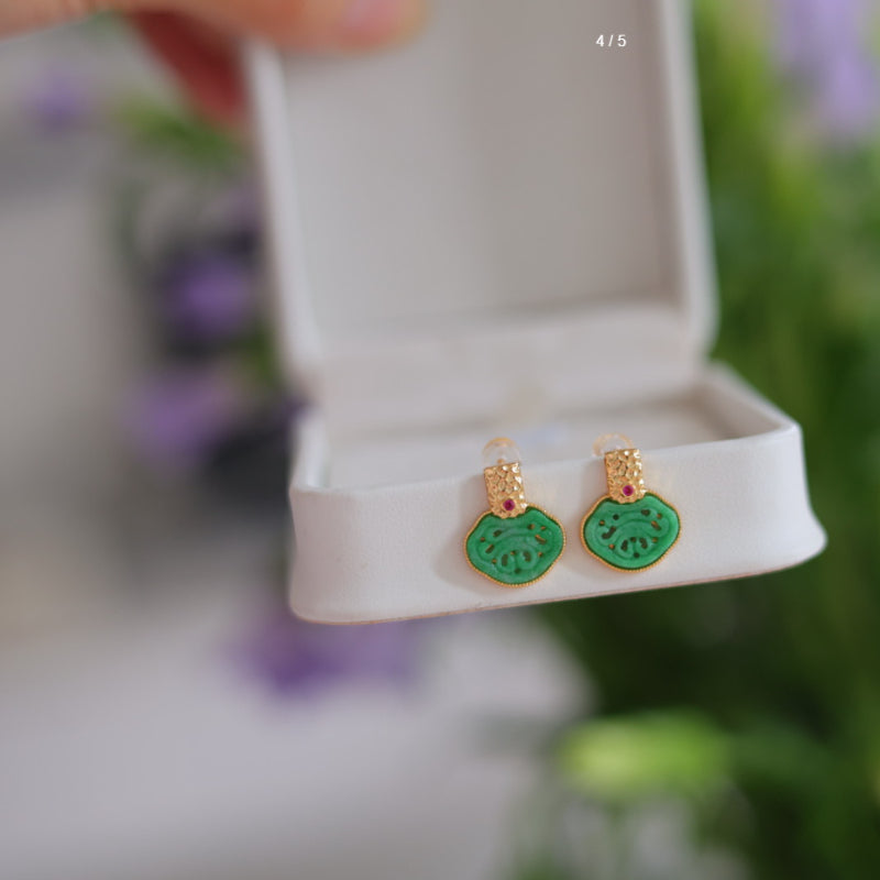 Natural Burmese Jadeite Ruyi Earrings