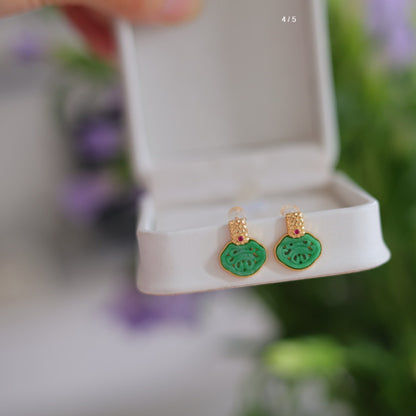 Natural Burmese Jadeite Ruyi Earrings