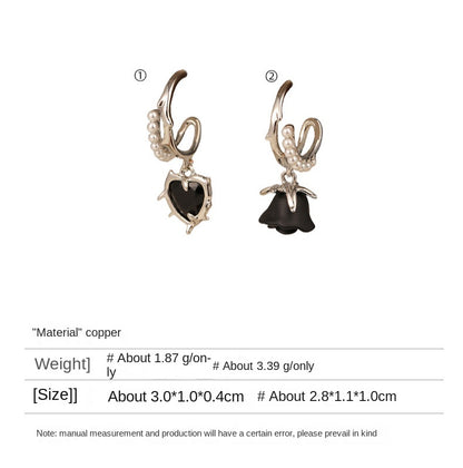 High-end retro heart flower pearl earrings - jewelryweilin