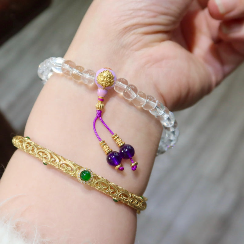 Yellow Wealth God White Crystal Elastic Bracelet
