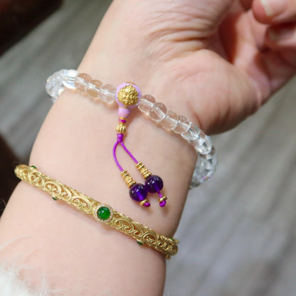 Yellow Wealth God White Crystal Elastic Bracelet