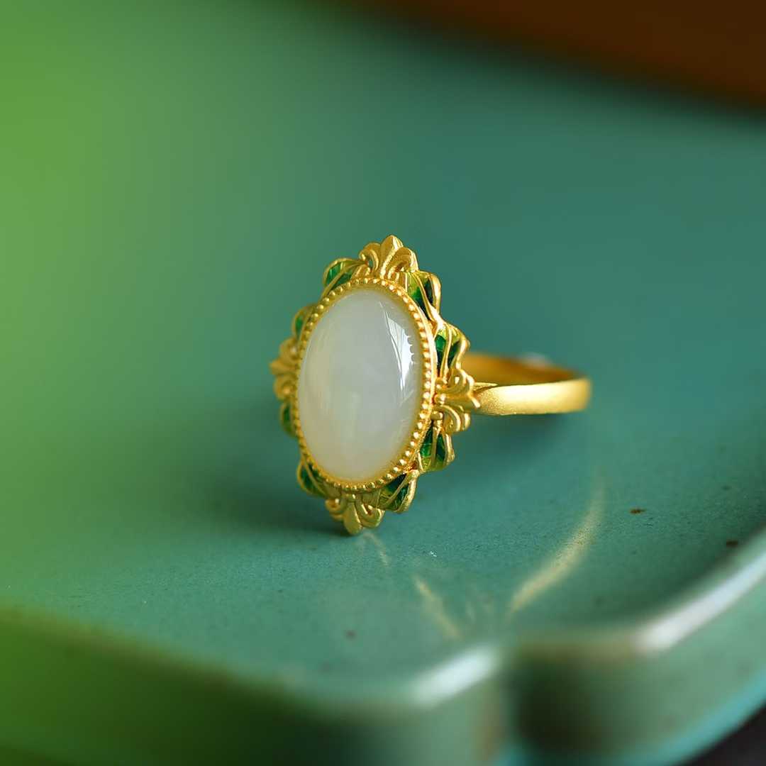 S925 Silver Inlaid Nephrite "Spring Kite" Ring - Fortune Turns Naturally
