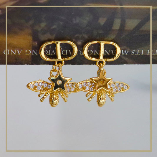 Vintage Personalized Zircon Star Bee Earrings - jewelryweilin