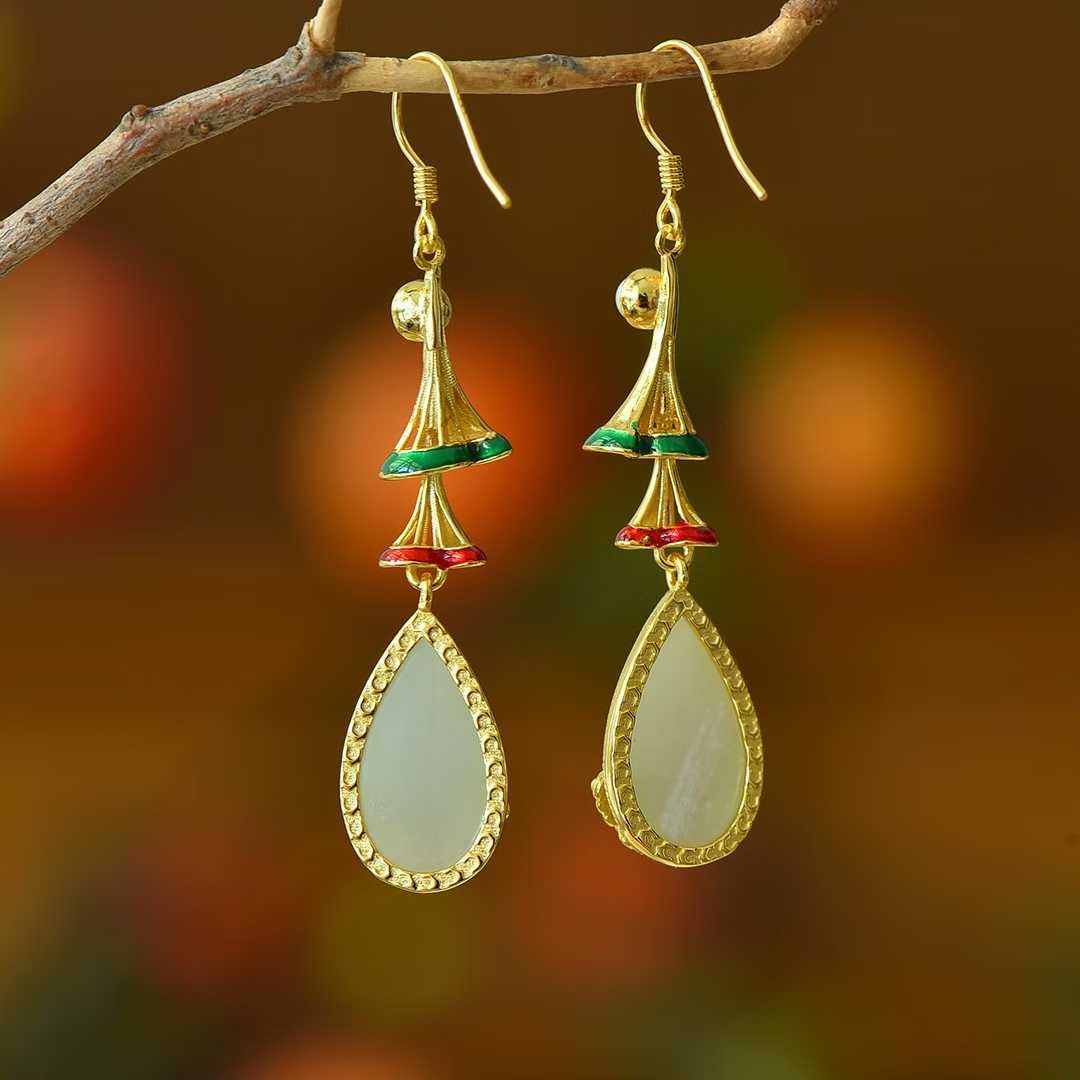 925 Silver Inlaid Nephrite "Dream Butterfly" Teardrop Earrings