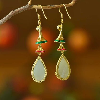 925 Silver Inlaid Nephrite "Dream Butterfly" Teardrop Earrings