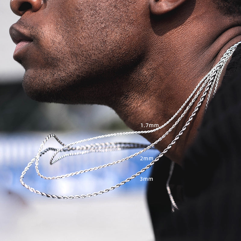 White platinum twisted hemp rope hip-hop necklace