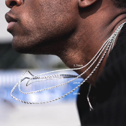 White platinum twisted hemp rope hip-hop necklace