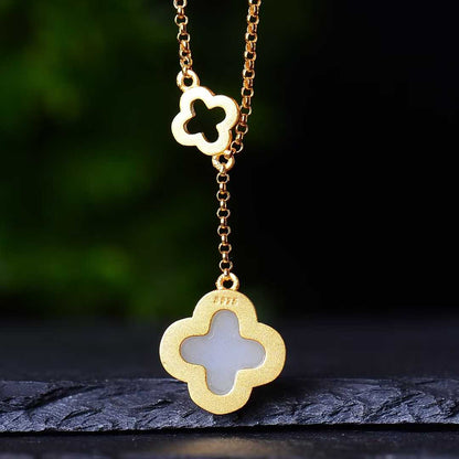 925 Silver Inlaid Nephrite Four-Leaf Clover Pendant