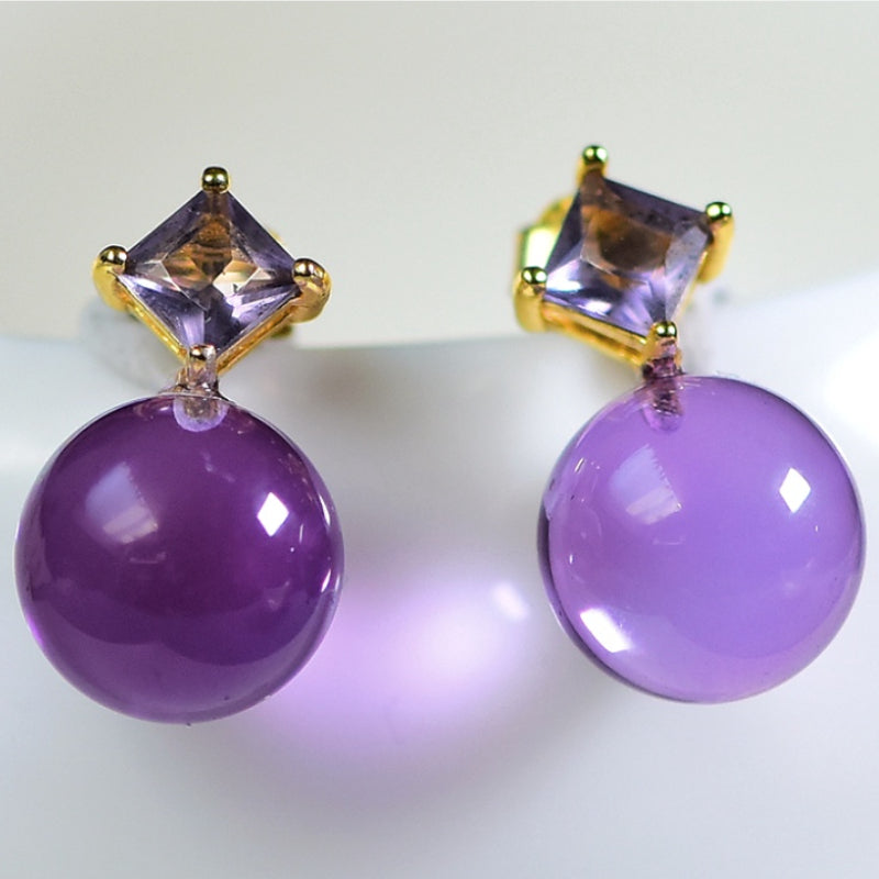 Natural Brazilian Amethyst Sphere Earrings