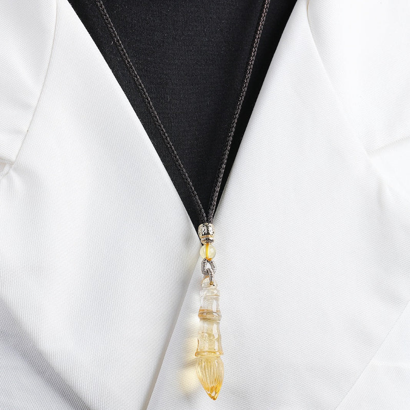 Pure Natural Brazilian Citrine Calligraphy Brush Wenchang Pen Pendant