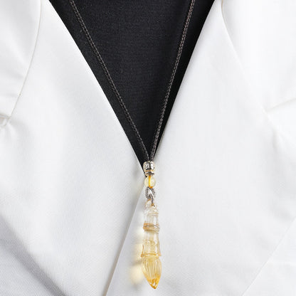 Pure Natural Brazilian Citrine Calligraphy Brush Wenchang Pen Pendant