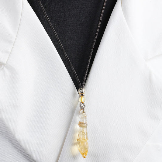Pure Natural Brazilian Citrine Calligraphy Brush Wenchang Pen Pendant