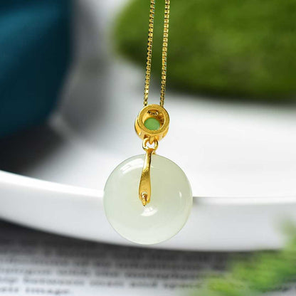 925 Silver Inlaid Hetian Nephrite "Dolphin & Peace Buckle" Pendant