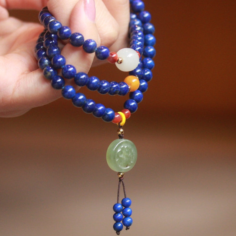6mm Lapis Lazuli Bracelet with Nanhong Agate and Hetian Jade