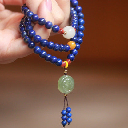 6mm Lapis Lazuli Bracelet with Nanhong Agate and Hetian Jade