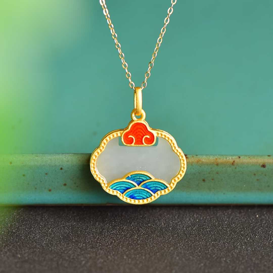 925 Silver Inlaid Hetian Nephrite "Splendid Rivers & Mountains" Pendant