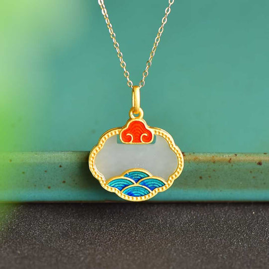 925 Silver Inlaid Hetian Nephrite "Splendid Rivers & Mountains" Pendant