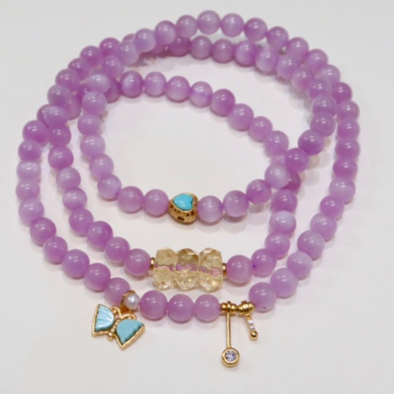 Natural Kunzite 5.8mm Triple-Wrap Bracelet