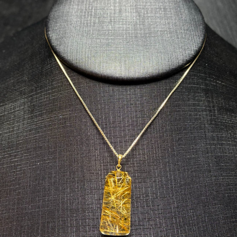 Natural Rutilated Quartz Cylindrical Collarbone Pendant