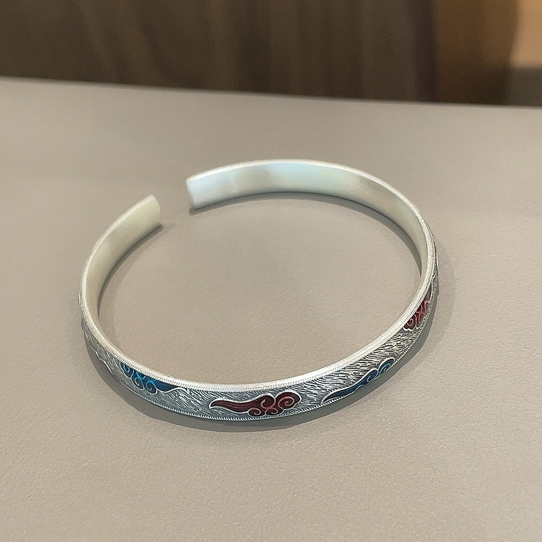 Sandy old enamel auspicious cloud sterling silver bracelet