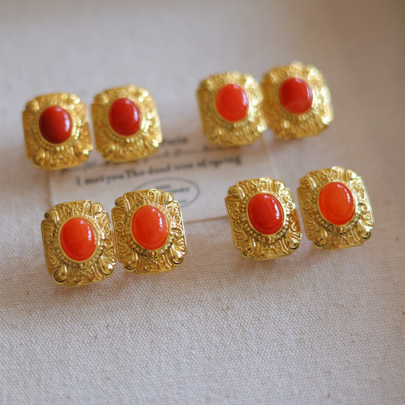 Natural Nanhong Agate Imperial Court Style Earrings