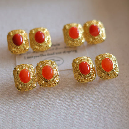 Natural Nanhong Agate Imperial Court Style Earrings