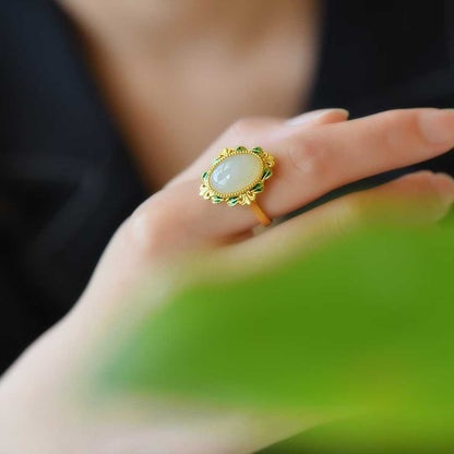S925 Silver Inlaid Nephrite "Spring Kite" Ring - Fortune Turns Naturally