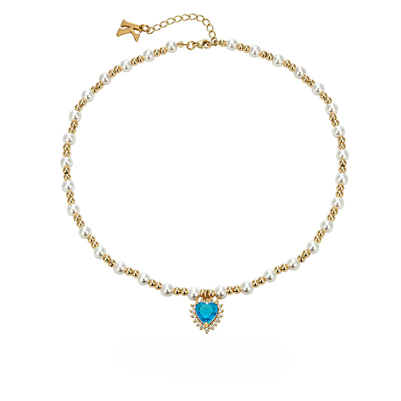 Hip-hop colored diamond heart necklace