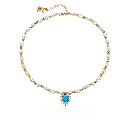 Hip-hop colored diamond heart necklace