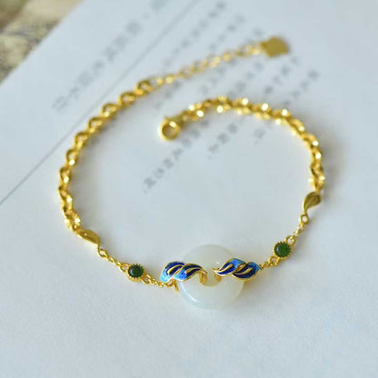 925 Silver Inlaid Hetian Nephrite "Bread Loaf Bead & Phoenix Tail" Bracelet