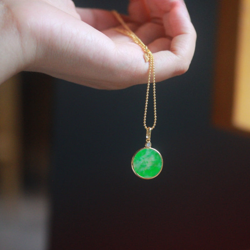 Natural Grade A Jadeite Peace & Joy Round Pendant