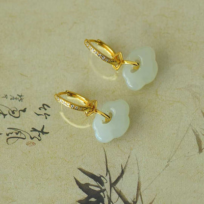 925 Silver Inlaid Nephrite "Everything Goes as You Wish" Earrings