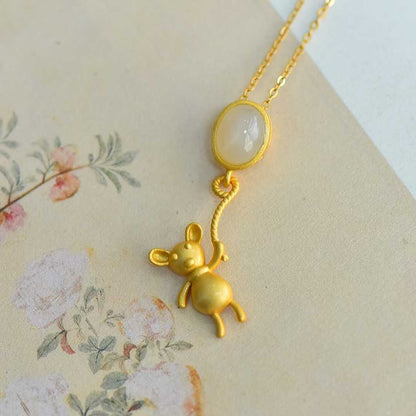 S925 Silver Inlaid Hetian Nephrite "Little Bear" Pendant