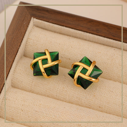 High-grade vintage exquisite green square earrings - jewelryweilin