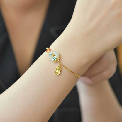 925 Silver Inlaid Enamel & Hetian Nephrite "Safe & Sound" Bracelet
