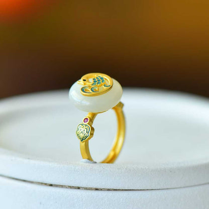 Elegant S925 silver inlaid Hetian jade set featuring traditional Chinese peace buckle