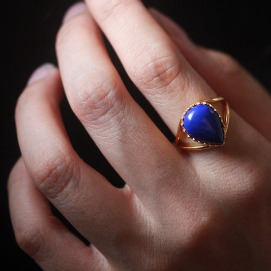 Natural Lapis Lazuli Teardrop Ring