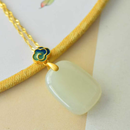 925 Silver-Inlaid Hetian Jade Enamel Pendant with "Ping'an Pai" (Peace Plaque) & "Ruyi" Design