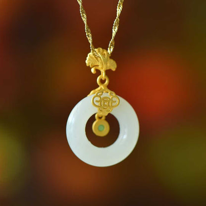 925 Silver Inlaid Hetian Nephrite "Carnation & Peace Circle" Pendant
